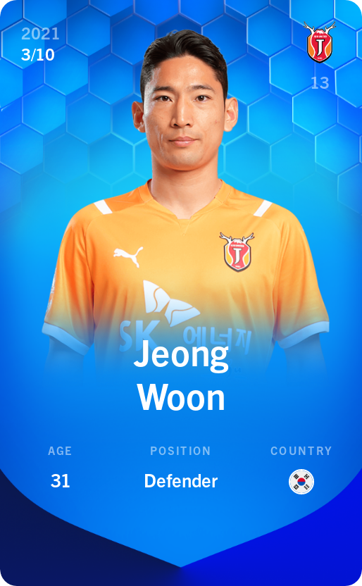 Sorare - Sorare Official - Jeong Woon 2021-22 • Super Rare 3/10 - NFT # 50365100176774383849292858277019165016841746663318551732872550229492014505406