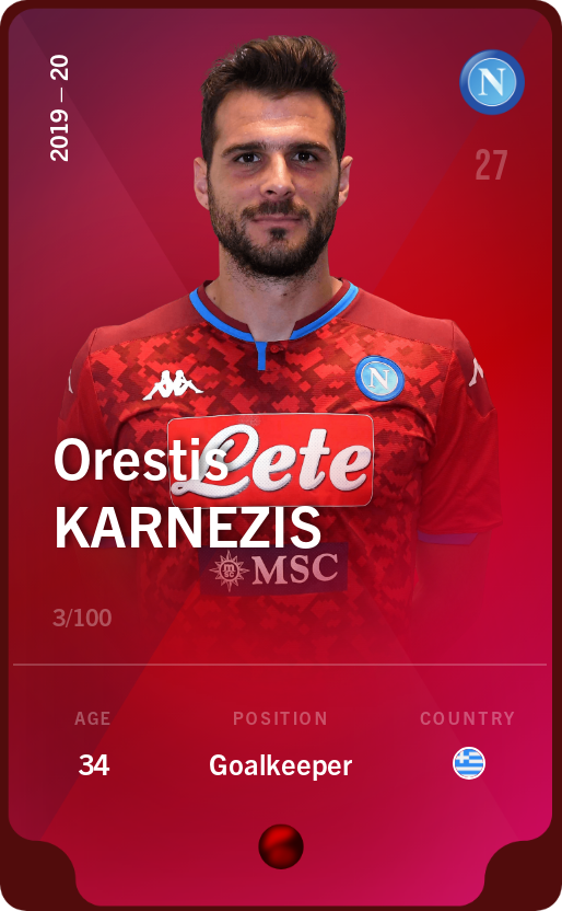 Sorare - Sorare Official - Orestis Karnezis 2019-20 • Rare 3/100 - NFT # 80119139378748475886547561071109595353234400445215475300603817592857526980761
