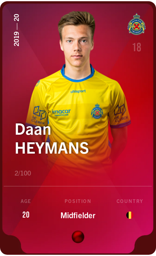 Sorare - Sorare Official - Daan Heymans 2019-20 • Rare 2/100 - NFT # 53666110736038810027057056837611266703063284495068443928837068501724429970255