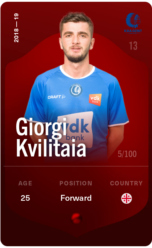 Sorare - Sorare Official - Giorgi Kvilitaia 2018-19 • Rare 5/100 - NFT # 95353901507459740433750107818111301937977838034409258644438018339618343361603