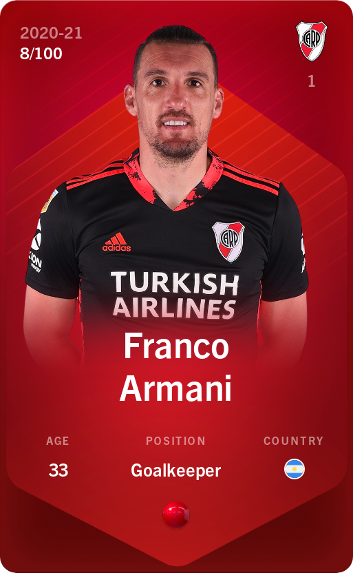 Sorare - Sorare Official - Franco Armani 2020-21 • Rare 8/100 - NFT # 88507940803340163238345886686198602534591787567424973550906976635827610052832