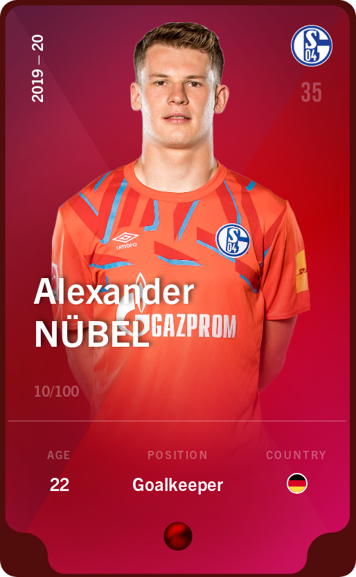 Sorare - Sorare Official - Alexander Nübel 2019-20 • Rare 10/100 - NFT # 45662590224406799890053098706007938366694978602545368021794397372935927211165