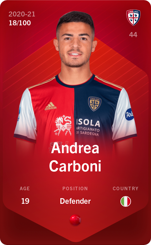 Sorare - Sorare Official - Andrea Carboni 2020-21 • Rare 18/100 - NFT # 68026271167585275518406077971949557057375552742053397605941435652657317047295