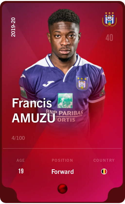 Sorare - Sorare Official - Francis Amuzu 2019-20 • Rare 4/100 - NFT # 48176458738340457275013450812366634207930987725701194021013395886143743708207