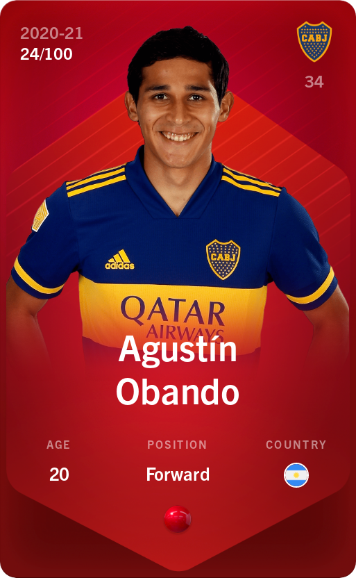 Sorare - Sorare Official - Agustín Obando 2020-21 • Rare 24/100 - NFT # 72277975876364762474421607886797270247833472307452216417446438393725878971662