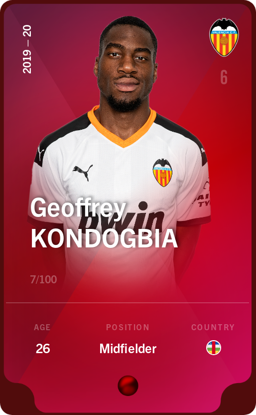 Sorare - Sorare Official - Geoffrey Kondogbia 2019-20 • Rare 7/100 - NFT # 111332633625809704414193606491115464834122937739613205052831583445230759841109