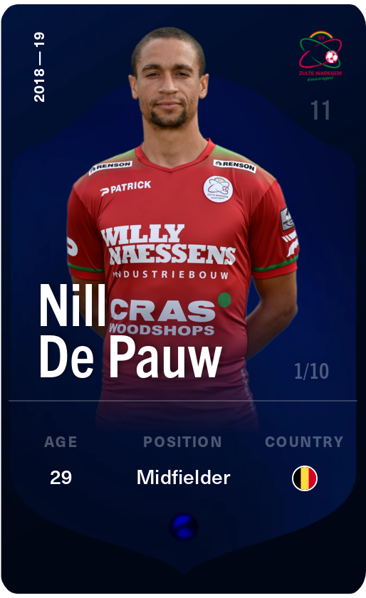 Sorare - Sorare Official - Nill De Pauw 2018-19 • Super Rare 1/10 - NFT # 32378955585305478192980759051049499952827394550384109253214761728622449375641