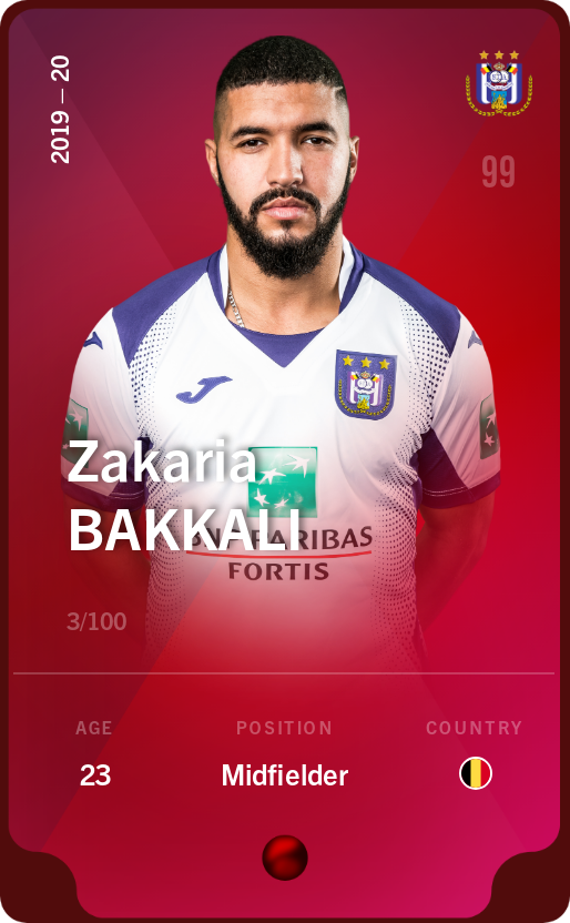 Sorare - Sorare Official - Zakaria Bakkali 2019-20 • Rare 3/100 - NFT # 55814051172336673583179862016554639152707373319171713072772196258890090962855