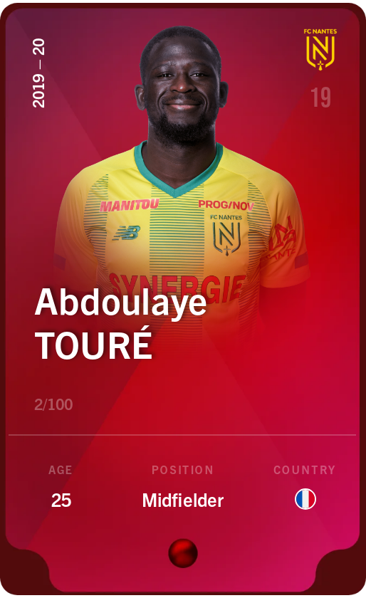 Sorare - Sorare Official - Abdoulaye Touré 2019-20 • Rare 2/100 - NFT # 315402253360426488669608629180974567497009531681493535655550346422568568842