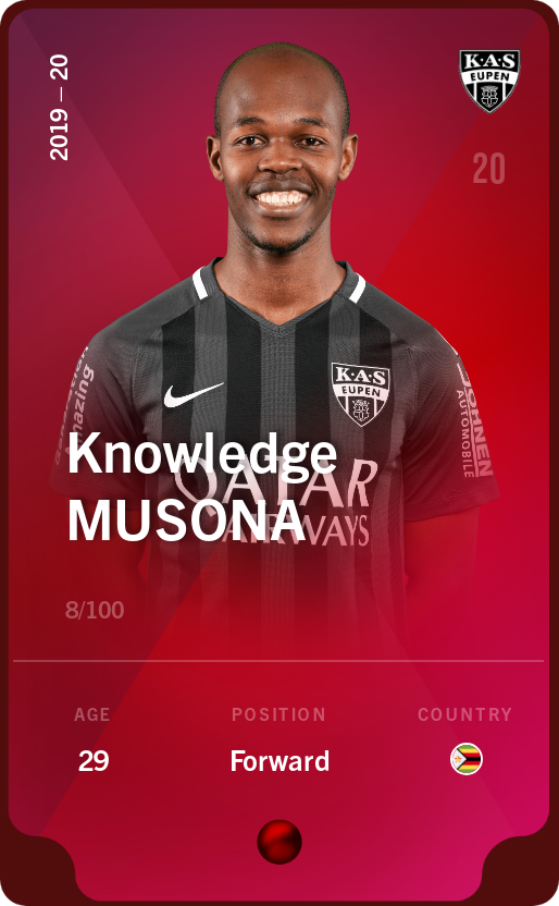 Sorare - Sorare Official - Knowledge Musona 2019-20 • Rare 8/100 - NFT # 25751352600315938039627494730481683693319701504992438668729090535997879244076
