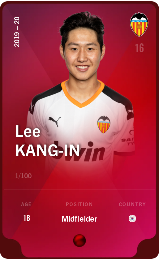 Sorare - Sorare Official - Lee Kang-In 2019-20 • Rare 1/100 - NFT # 51772541867902386307672719405230496191564601436959504580076384923061943807865