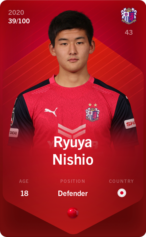 Sorare - Sorare Official - Ryuya Nishio 2020-21 • Rare 39/100 - NFT # 79265227669728149947193360202277233293232651854924510928302585772948951212021