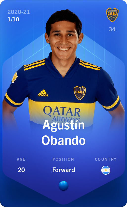Sorare - Sorare Official - Agustín Obando 2020-21 • Super Rare 1/10 - NFT # 52020349424222600539522967048689508361869583582955984335018233308708935274854