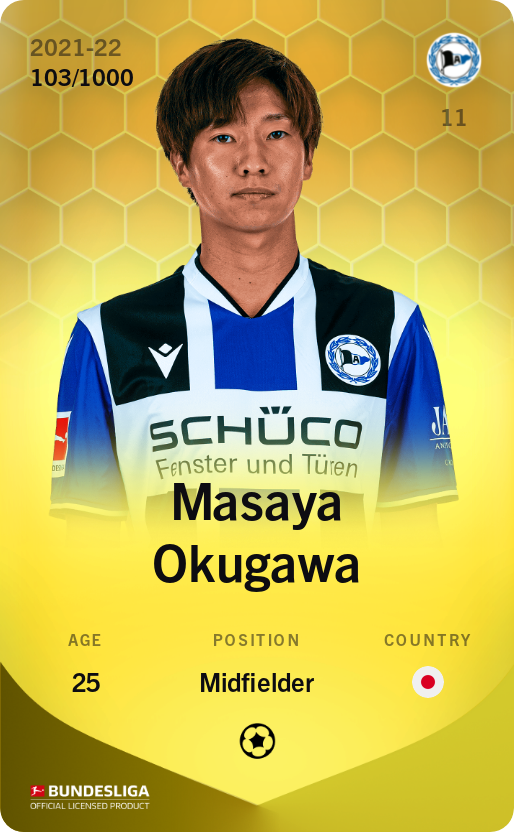 Sorare - Sorare Official - Masaya Okugawa 2021-22 • Limited 103/1000 - NFT # 15644796118160818616329793667104558164261202331507252737654624443742368072304