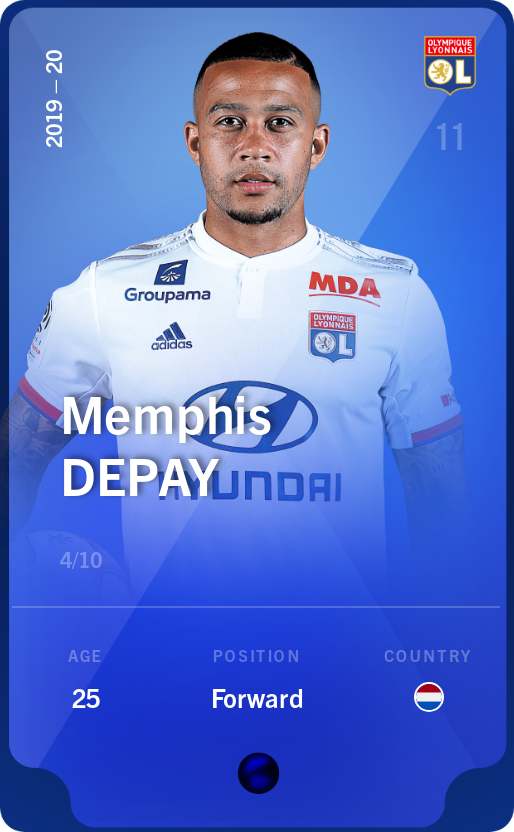 Sorare - Sorare Official - Memphis Depay 2019-20 • Super Rare 4/10 - NFT # 38920688157497730956228121633109590531737119086724882662971803330956592542971