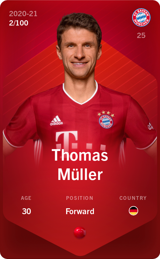 Sorare - Sorare Official - Thomas Müller 2020-21 • Rare 2/100 - NFT # 8689548161701158294858275965512560094844251635622550005086460244527919733450