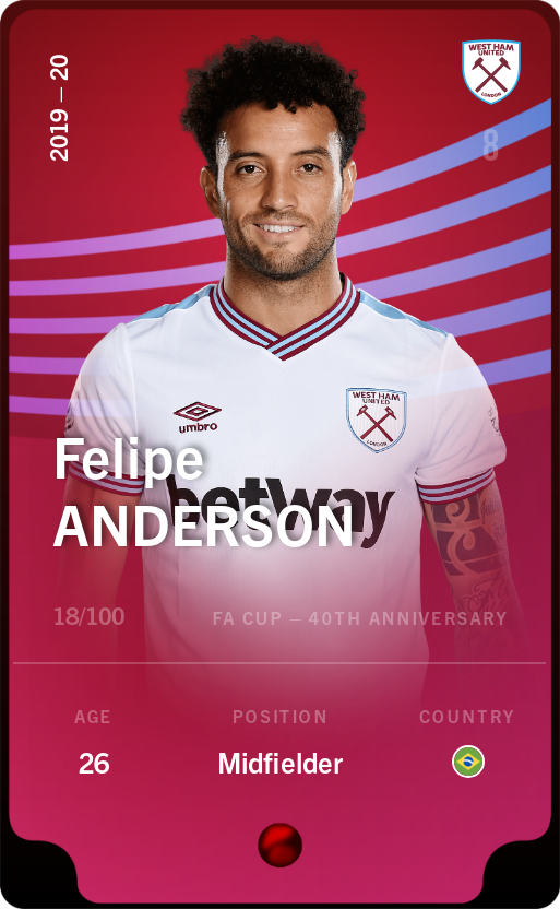 Sorare - Sorare Official - Felipe Anderson 2019-20 • Rare 18/100 - NFT # 14374954101185218272564133512229700309156281859481173527310699751579992728846