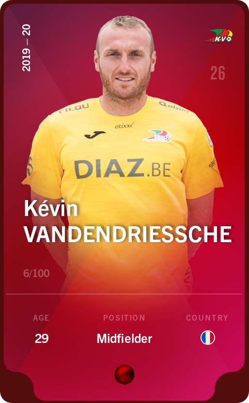 Sorare - Sorare Official - Kévin Vandendriessche 2019-20 • Rare 6/100 - NFT # 73474467842574883131325668258608267418709611881584696198413279213187492015812