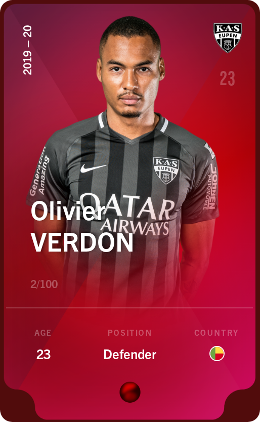 Sorare - Sorare Official - Olivier Verdon 2019-20 • Rare 2/100 - NFT # 90786688255499411632159635002471948701513968991204542051523394668054844427624