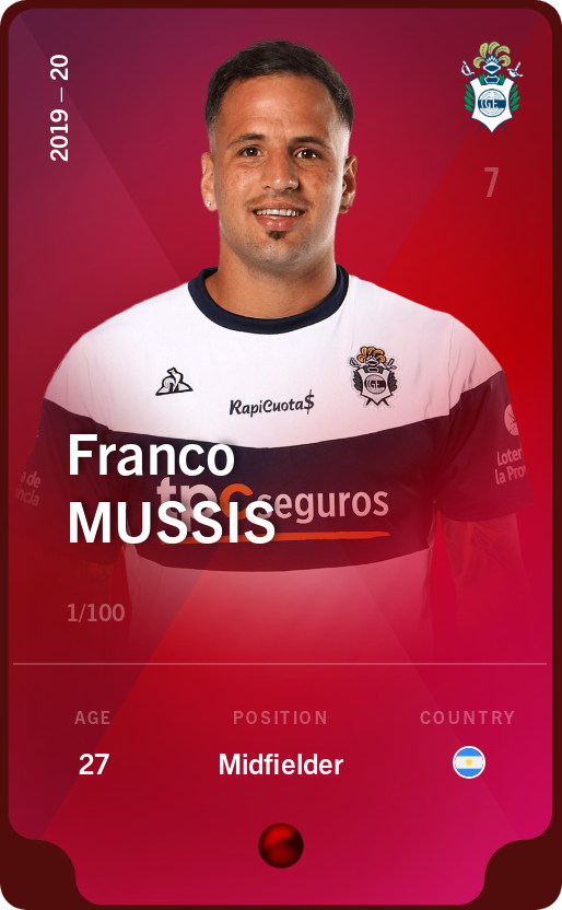 Sorare - Sorare Official - Franco Mussis 2019-20 • Rare 1/100 - NFT # 56692985601510361763858106946235472977707757473079509322201055363580547797374