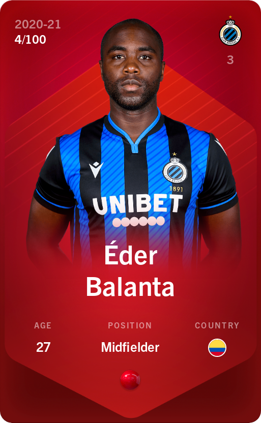 Sorare - Sorare Official - Éder Balanta 2020-21 • Rare 4/100 - NFT # 63356259696011430005327908627489100248606109805739549492484690006394151181304