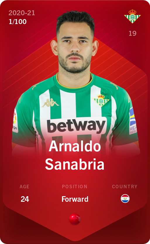 Sorare - Sorare Official - Arnaldo Sanabria 2020-21 • Rare 1/100 - NFT # 13447719480301954583095432540071684440810247343290965873360808523861739457004