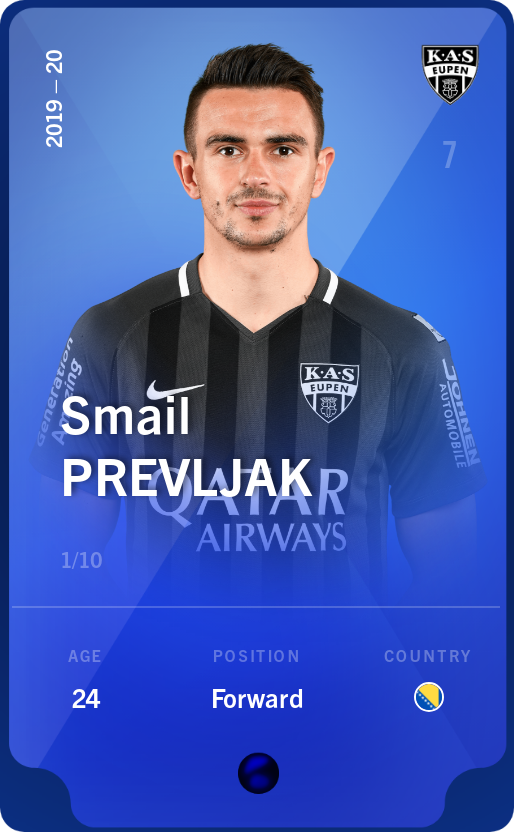 Sorare - Sorare Official - Smail Prevljak 2019-20 • Super Rare 1/10 - NFT # 68388276206035381286150563235060894376937645948698300729362931550531670568767