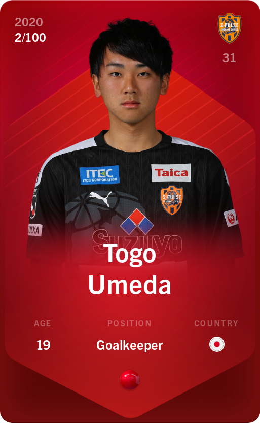 Sorare - Sorare Official - Togo Umeda 2020-21 • Rare 2/100 - NFT # 90115475896377052679929175394905453481026448468352987941191142017034787288835