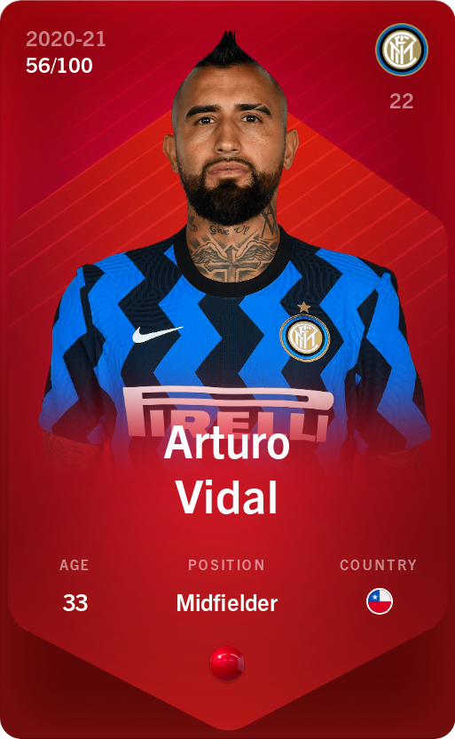 Sorare - Sorare Official - Arturo Vidal 2020-21 • Rare 56/100 - NFT # 97245613550207078864684141729973336174069692350040687681995008632400859458920