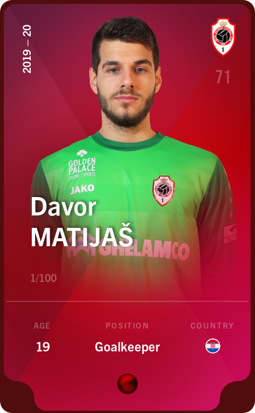 Sorare - Sorare Official - Davor Matijaš 2019-20 • Rare 1/100 - NFT # 67183395318507182180055374144770276262487295687003893858936714241608544442110