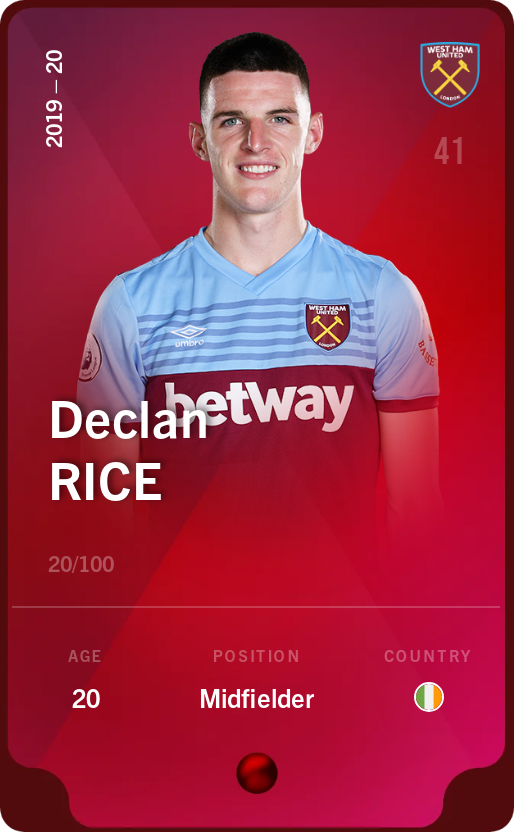 Sorare - Sorare Official - Declan Rice 2019-20 • Rare 20/100 - NFT # 42479398605816840270442723879460627796933749561135784936229218994295584472089