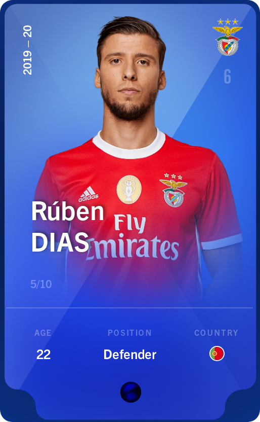 Sorare - Sorare Official - Rúben Dias 2019-20 • Super Rare 5/10 - NFT # 17996082916951594946760417524249249940331898072158821779000284535386119377080