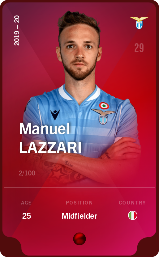 Sorare - Sorare Official - Manuel Lazzari 2019-20 • Rare 2/100 - NFT # 68758085775424235700945016016887424558377872253335081695484583110580759071810