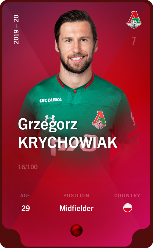 Sorare - Sorare Official - Grzegorz Krychowiak 2019-20 • Rare 16/100 - NFT # 56003027394068136746109234350397682771110690245371718254508328255033077514022
