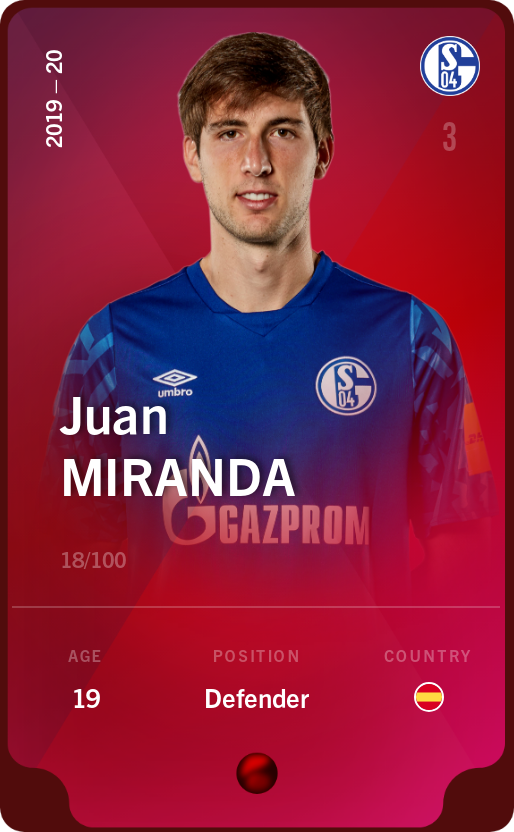 Sorare - Sorare Official - Juan Miranda 2019-20 • Rare 18/100 - NFT # 43727445347404384325544504245907407694078665200688526542992959297123552362679
