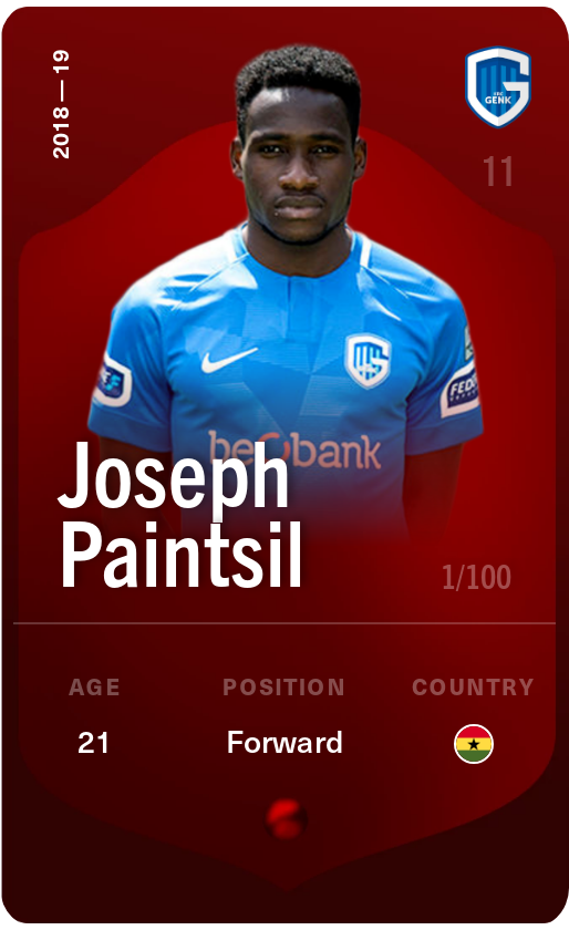 Sorare - Sorare Official - Joseph Paintsil 2018-19 • Rare 1/100 - NFT # 48478906349492732705320366366465853052156266658267407362159572178533391958983