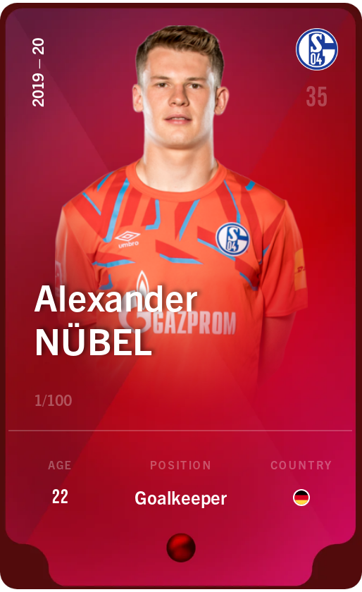 Sorare - Sorare Official - Alexander Nübel 2019-20 • Rare 1/100 - NFT # 107667079065767303832724701139077274810105235171581084657927857255741814790955
