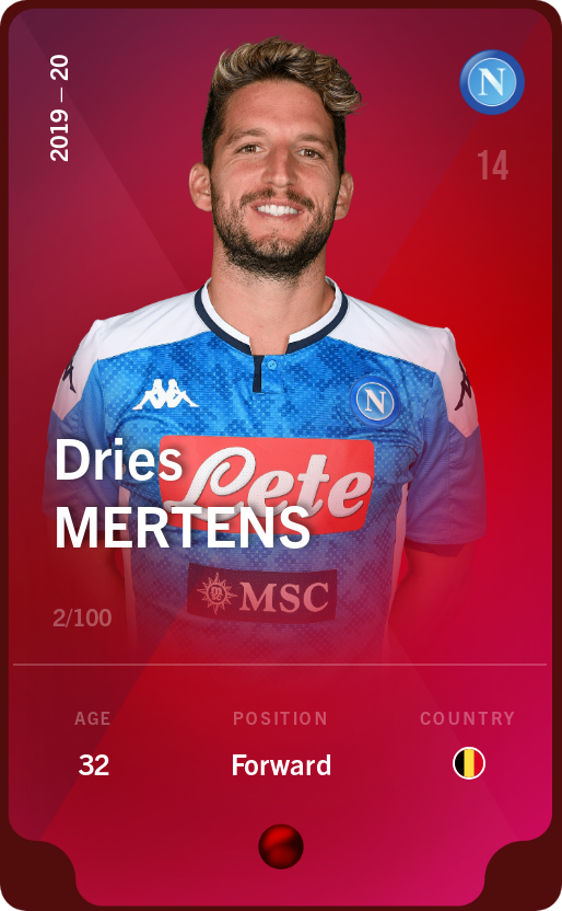 Sorare - Sorare Official - Dries Mertens 2019-20 • Rare 2/100 - NFT # 35722342802707187399912568520711881630002706111850777043308116439899913765599