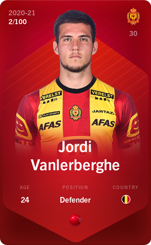 Sorare - Sorare Official - Jordi Vanlerberghe 2020-21 • Rare 2/100 - NFT # 74850657443661626905645261886576025441752828553051250868503002678286003534738