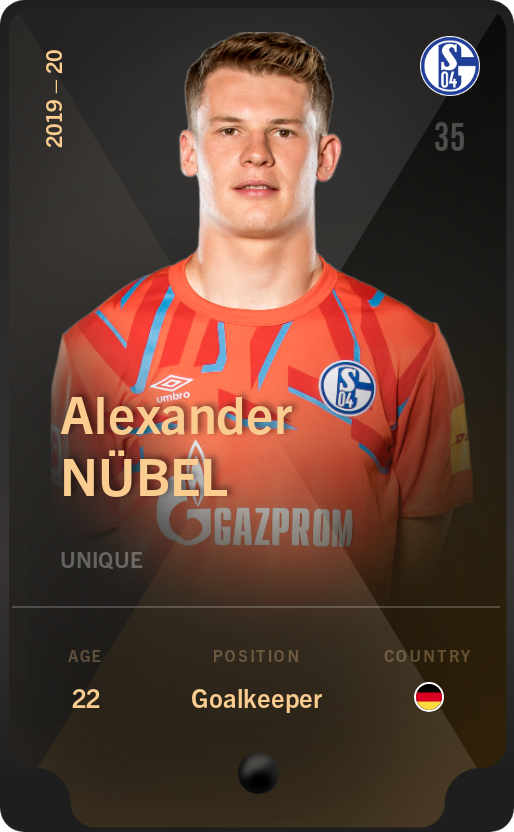 Sorare - Sorare Official - Alexander Nübel 2019-20 • Unique - NFT # 90594190449824066550180329660834008842086928774643830300419667846821301635552