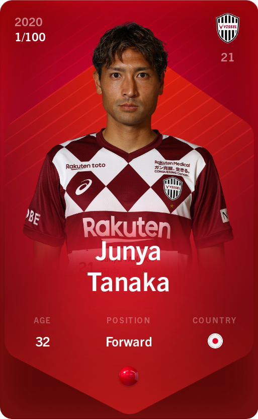 Sorare - Sorare Official - Junya Tanaka 2020-21 • Rare 1/100 - NFT # 76135518702522074378194512239762394020567509928932668646601142758621657419257