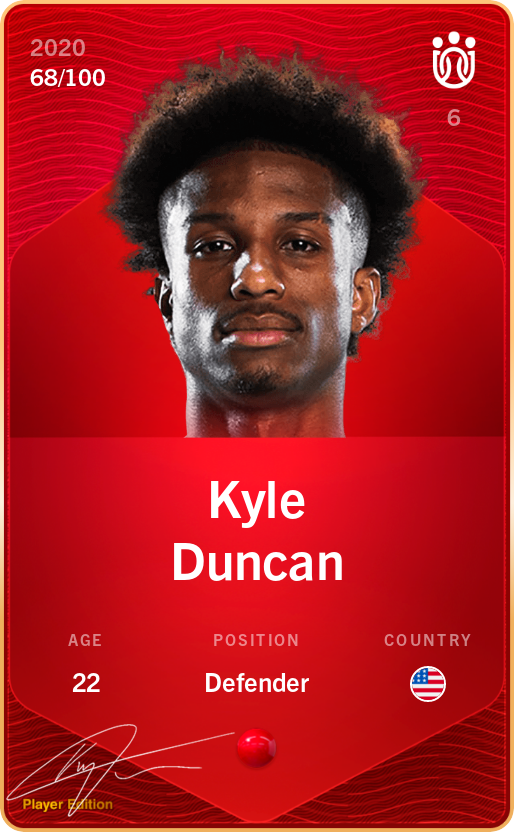 Sorare - Sorare Official - Kyle Duncan 2020-21 • Rare 68/100 - NFT # 59654960362778448616193606496452571964010974582970707222583415664401400655096
