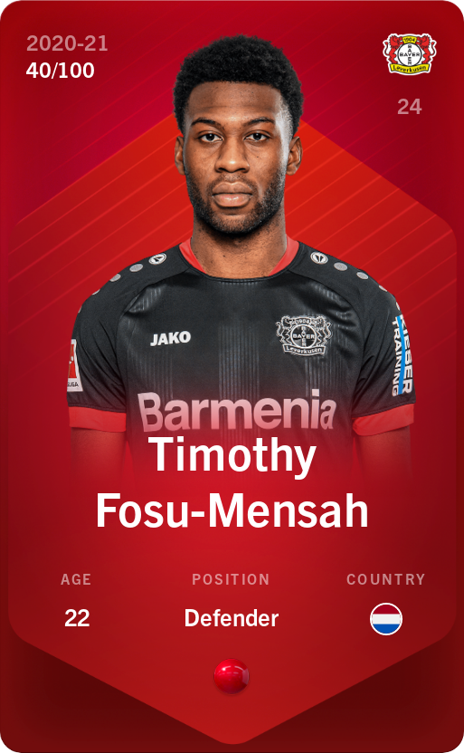 Sorare - Sorare Official - Timothy Fosu-Mensah 2020-21 • Rare 40/100 - NFT # 96668924998705713469960866851558567268410969395108163779533435769555022597172
