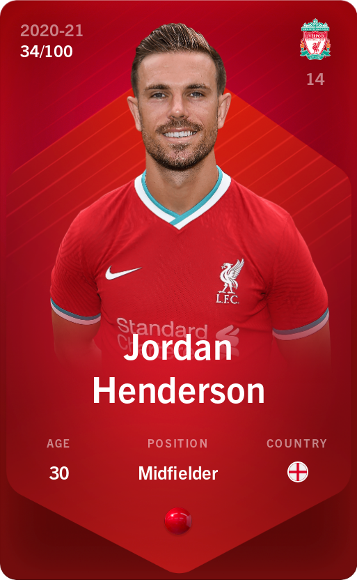 Sorare - Sorare Official - Jordan Henderson 2020-21 • Rare 34/100 - NFT # 93801211881463366304275362054965731185344757178459887856294902155876207083068