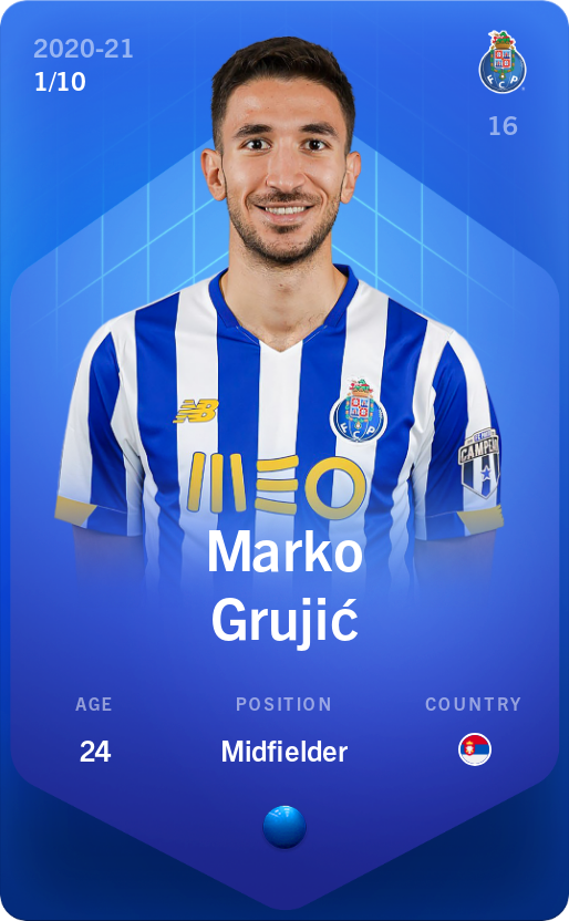 Sorare - Sorare Official - Marko Grujić 2020-21 • Super Rare 1/10 - NFT # 64910446181217741084501735930479215982903585631731538371074831302112274302846