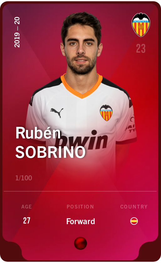 Sorare - Sorare Official - Rubén Sobrino 2019-20 • Rare 1/100 - NFT # 46109645127293241639603744212779002878414737568367049295238559946148374655283