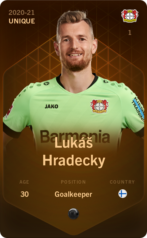 Sorare - Sorare Official - Lukáš Hradecky 2020-21 • Unique - NFT # 1208881996857977144045844502899027274701869508357689114002228088975949819060