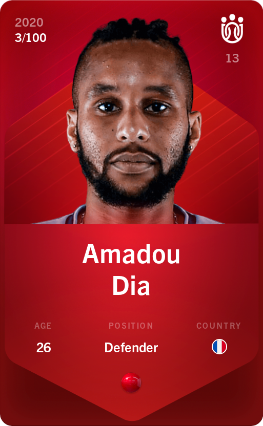 Sorare - Sorare Official - Amadou Dia 2020-21 • Rare 3/100 - NFT # 37285237448082880609069080917374093280267855698044397439381864978900412947493