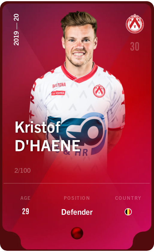 Sorare - Sorare Official - Kristof D'Haene 2019-20 • Rare 2/100 - NFT # 32319744995820282145093790807178295720536860190093414975092594549291208164457