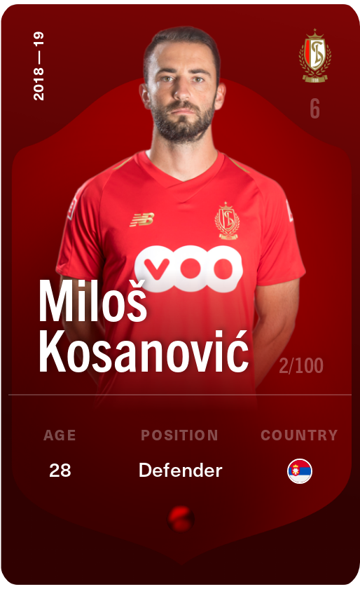 Sorare - Sorare Official - Miloš Kosanović 2018-19 • Rare 2/100 - NFT # 85127254349352479869545213914874174158513632752294719522746887869251128633127